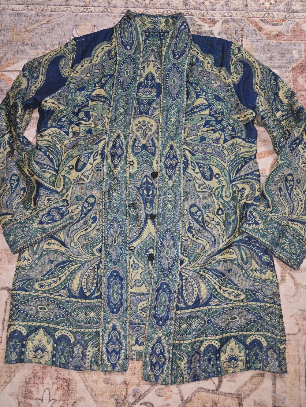 Women's Blue & Green Paisley Reversible Kimono Style Jacket